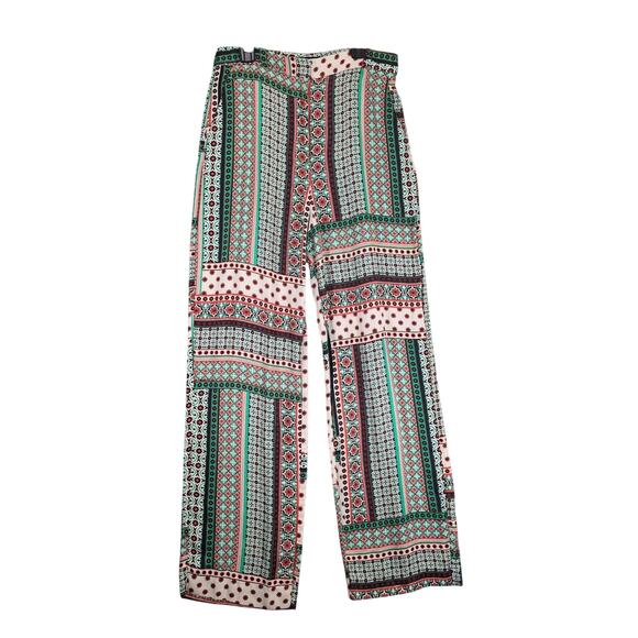 Zara Women's M Pants, Colorful Boho Hippie Print Wide Leg Casual Stretch Fabric - Picture 1 of 6